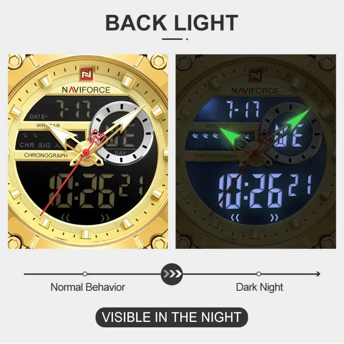 Чоловічий спортивний тактичний годинник Naviforce Jazz Gold - зображення 8