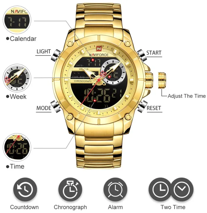 Чоловічий спортивний тактичний годинник Naviforce Jazz Gold - зображення 6