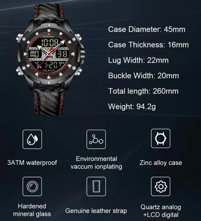 Чоловічий спортивний тактичний годинник Naviforce Set Present подарунковий набір, 2 ремінці - зображення 5