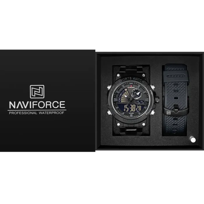 Чоловічий спортивний тактичний годинник Naviforce Set Box подарунковий набір, 2 ремінці - зображення 1