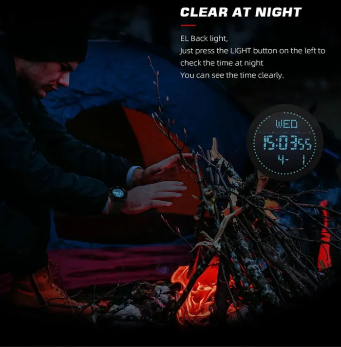 Чоловічий водостійкий спортивний тактичний з компасом годинник North Edge Alps Black з компасом - зображення 9
