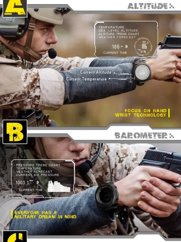 Чоловічий спортивний водостійкий тактичний з компасом годинник North Edge Apache Green 5BAR - зображення 7