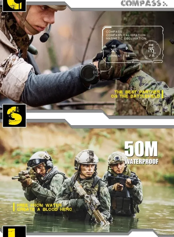 Чоловічий водостійкий спортивний тактичний з компасом годинник North Edge Apache Rubber 2 ремінці - зображення 8