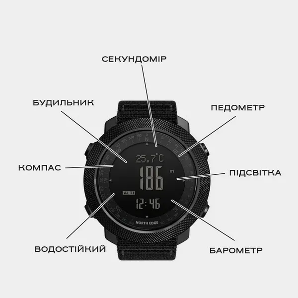 Чоловічий водостійкий спортивний тактичний з компасом годинник North Edge Apache Paracord Edition, 2 ремінці - зображення 5