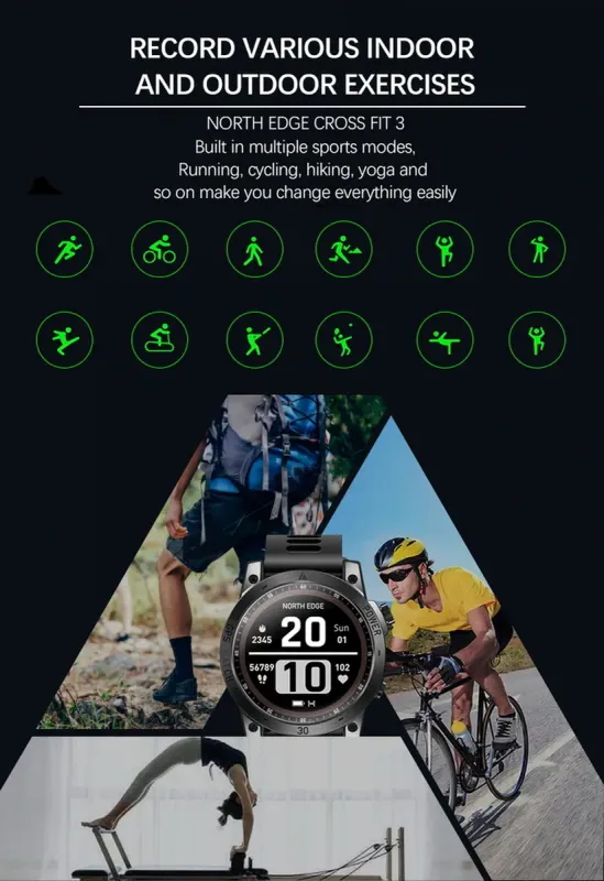 Розумний смарт годинник North Edge CrossFit GPS Black з компасом - зображення 11