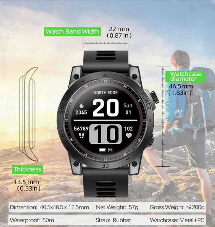 Розумний смарт годинник North Edge CrossFit GPS Black з компасом - зображення 9