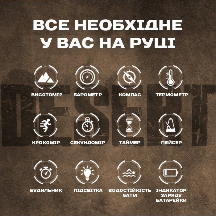 Чоловічий водостійкий спортивний тактичний з компасом годинник North Edge Desert Combat BRD, 2 ремінці - изображение 6