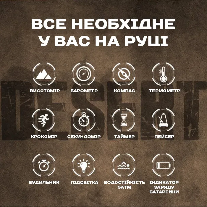 Чоловічий водостійкий спортивний тактичний з компасом годинник North Edge Desert Iron Edition, 2 ремінці - зображення 6