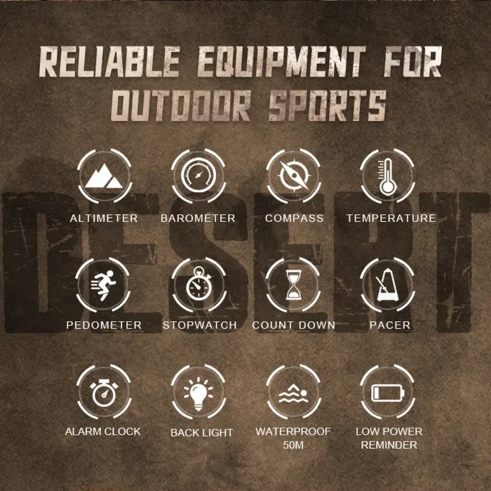 Чоловічий водостійкий спортивний тактичний з компасом годинник North Edge Desert 5BAR з компасом - зображення 5