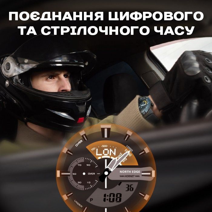Чоловічий водостійкий спортивний тактичний годинник North Edge Hornet Iron Edition, 2 ремінці - изображение 5