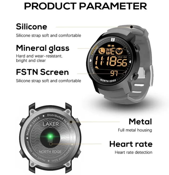 Чоловічі годинники North Edge Laker Black 5BAR - зображення 7