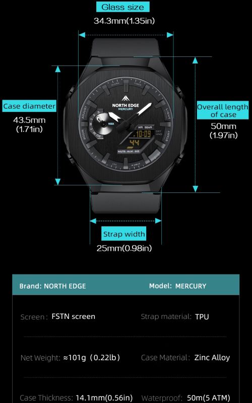 Чоловічий водостійкий спортивний тактичний годинник North Edge Mercury - зображення 11