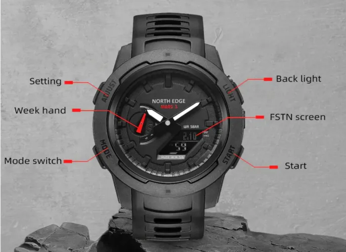 Чоловічий спортивний водостійкий тактичний годинник North Edge Profi Mars3 - зображення 9