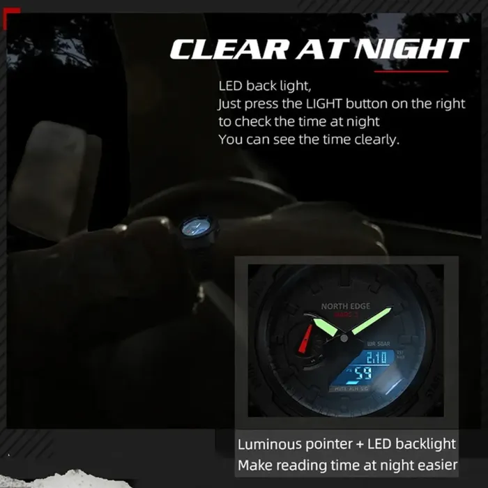 Чоловічий спортивний водостійкий тактичний годинник North Edge Profi Mars3 - зображення 3