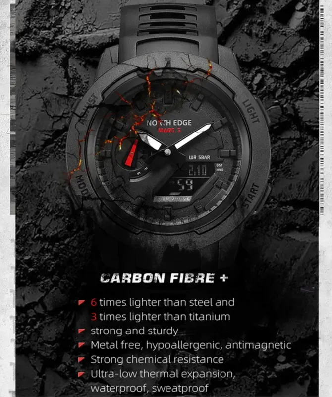 Чоловічий спортивний водостійкий тактичний годинник North Edge Profi Mars3 - зображення 4