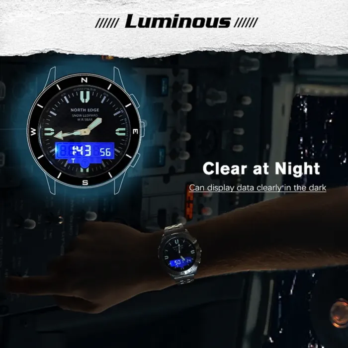 Чоловічий водостійкий спортивний тактичний з компасом годинник North Edge Snow Leopard - зображення 5