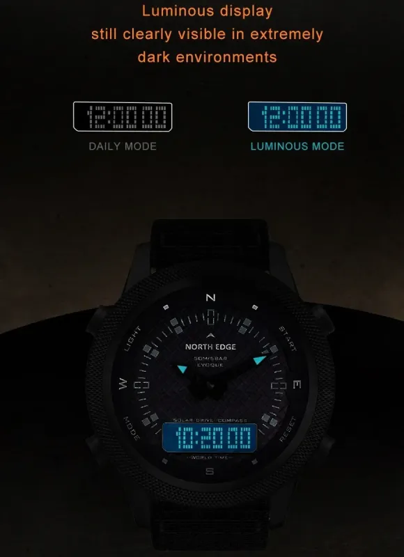 Чоловічий водостійкий спортивний тактичний з компасом годинник North Edge Solar Compass - зображення 10