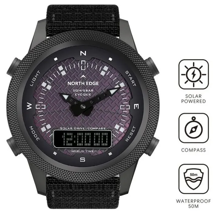 Чоловічий водостійкий спортивний тактичний з компасом годинник North Edge Solar Compass - зображення 2