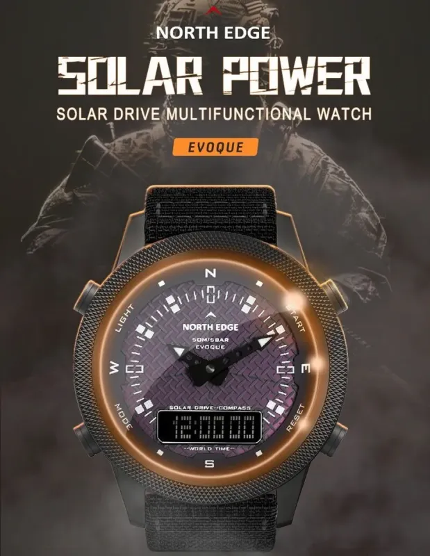 Чоловічий водостійкий спортивний тактичний з компасом годинник North Edge Solar Compass - зображення 3