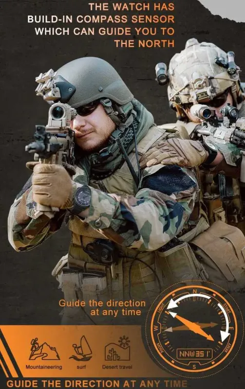 Чоловічий водостійкий спортивний тактичний з компасом годинник North Edge Solar Compass - зображення 5