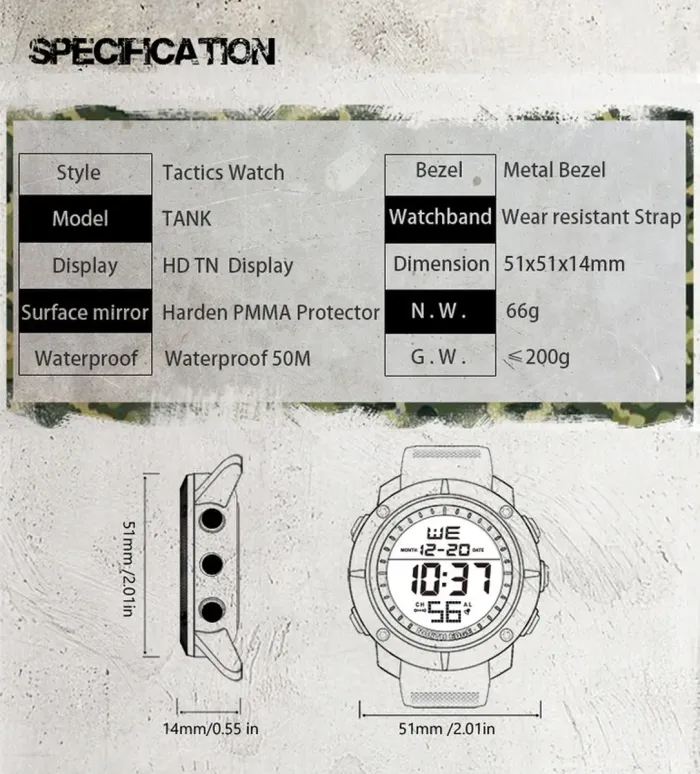 Чоловічий спортивний водостійкий тактичний годинник North Edge Tank 5BAR - зображення 11