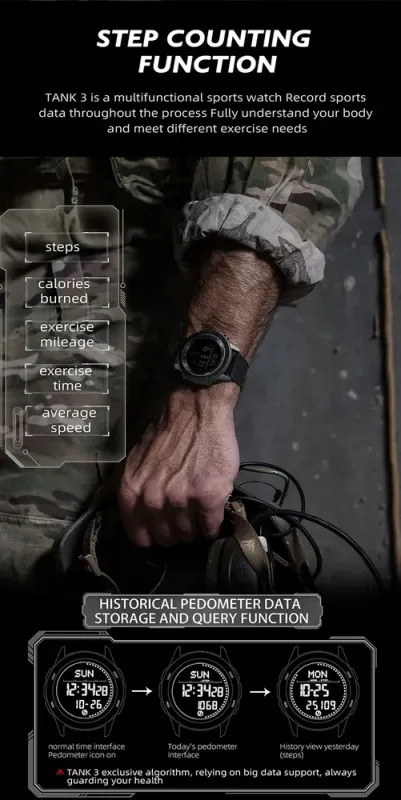 Чоловічий спортивний водостійкий тактичний з компасом годинник North Edge Tank3 5BAR з компасом - зображення 12