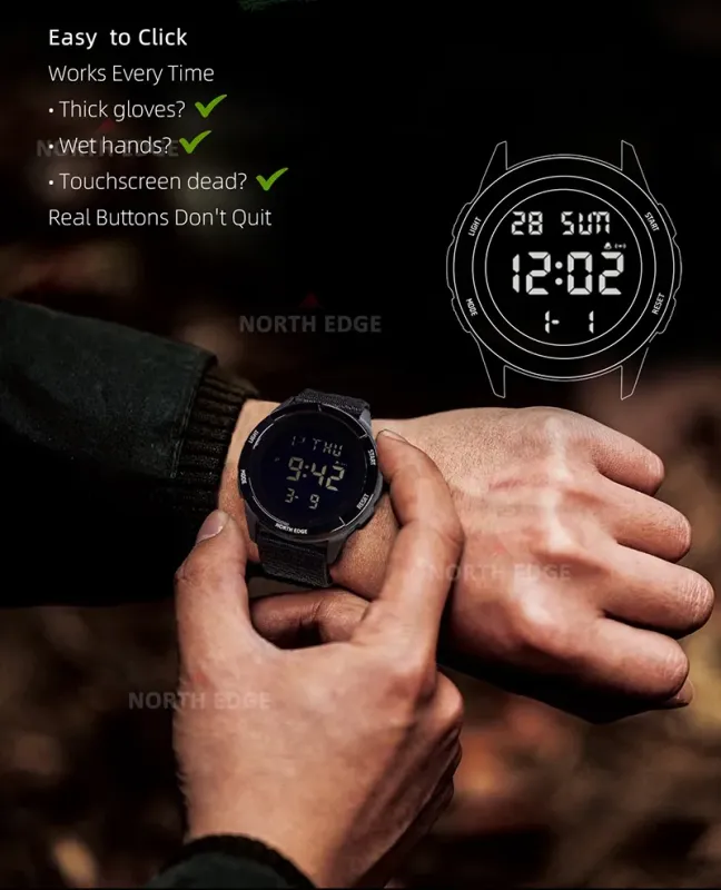 Чоловічий водостійкий спортивний тактичний годинник North Edge Terrax Green, 2 ремінці - зображення 6