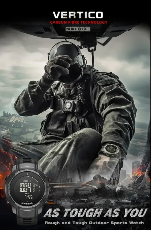Чоловічий водостійкий спортивний тактичний з компасом годинник North Edge Vertico з компасом - зображення 9