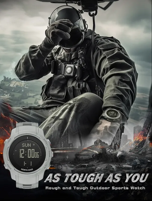 Чоловічий спортивний водостійкий тактичний з компасом годинник North Edge Vertico White з компасом - зображення 3