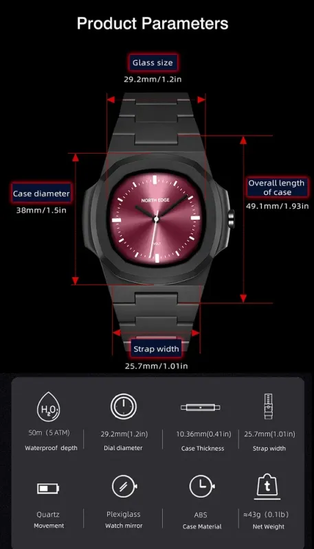 Чоловічий водостійкий годинник North Edge Volt 5 Bar - зображення 10