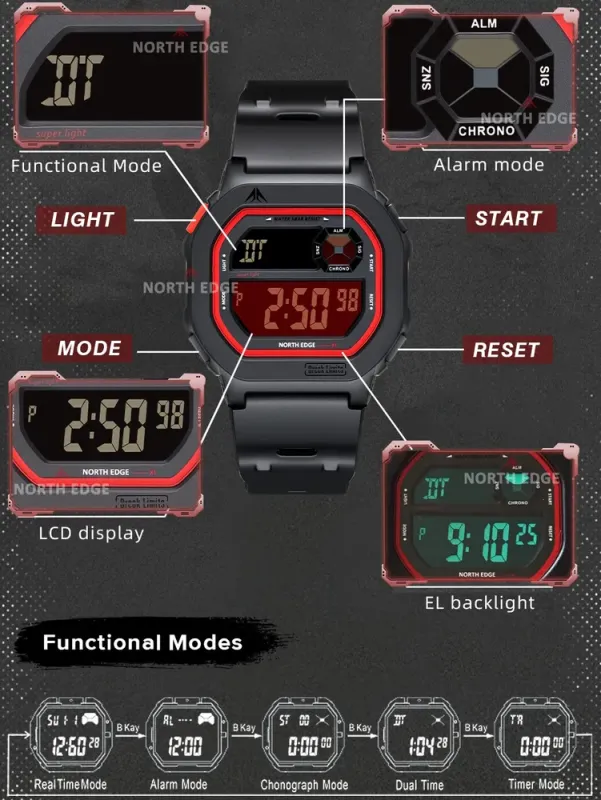 Чоловічий водостійкий спортивний тактичний годинник North Edge X1 5BAR - зображення 3