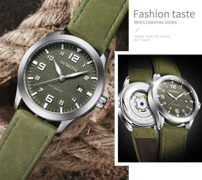 Чоловічий механічний годинник Ochstin Military Hook Green, 2 ремінці - зображення 5