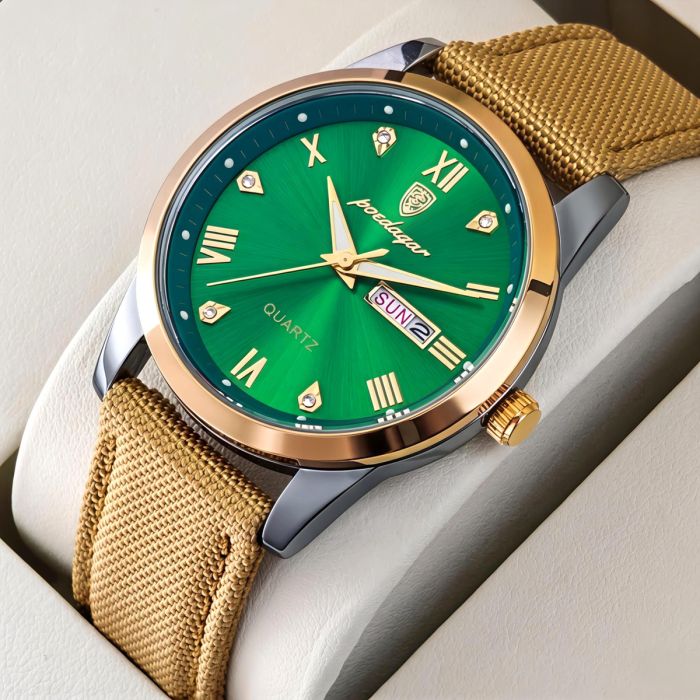 Чоловічий годинник Poedagar Omega Sahara Gold, 2 ремінці - изображение 2