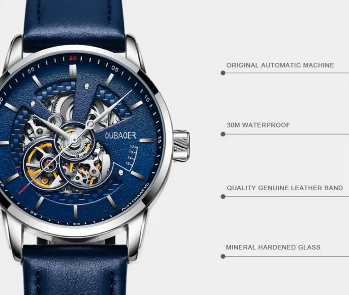 Чоловічий класичний механічний годинник Oubaer Night Blue 8902 - зображення 10