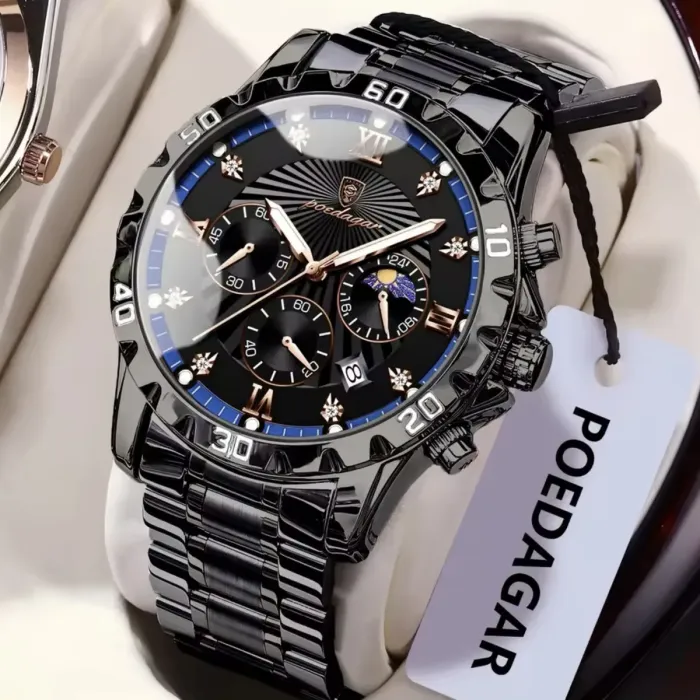 Чоловічий годинник Poedagar Extra Prestige Black, 2 ремінці - зображення 4