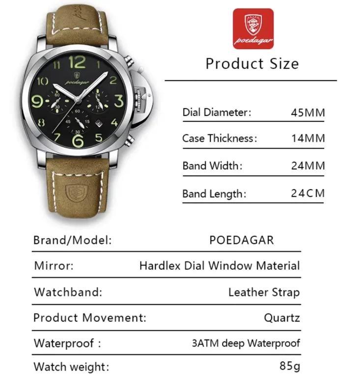 Чоловічий годинник Poedagar Luminious Rubber Black, 2 ремінці - изображение 6