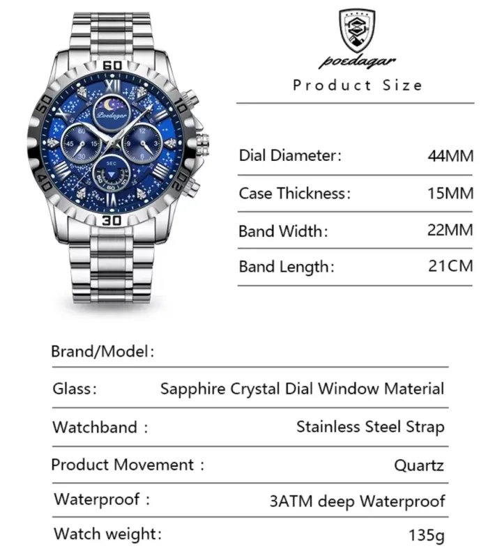 Чоловічий годинник Poedagar MoonLight - зображення 8
