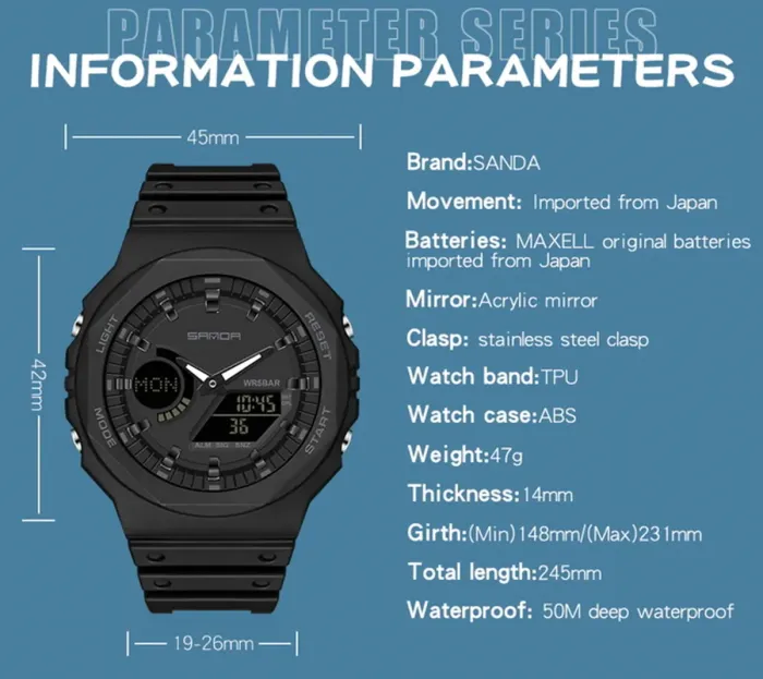 Чоловічий спортивний водостійкий тактичний годинник Sanda Jocker - зображення 6