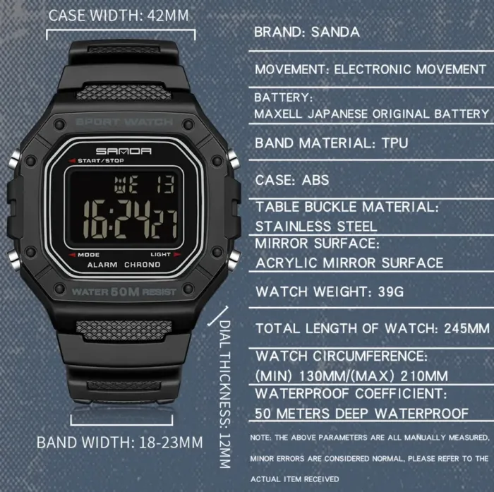Чоловічий спортивний водостійкий тактичний годинник Sanda Liner - зображення 12