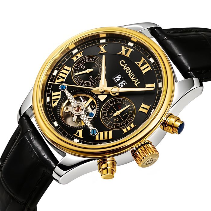 Чоловічий механічний годинник Carnival Sappfire Silver Leather Deluxe, 2 ремінці - зображення 1