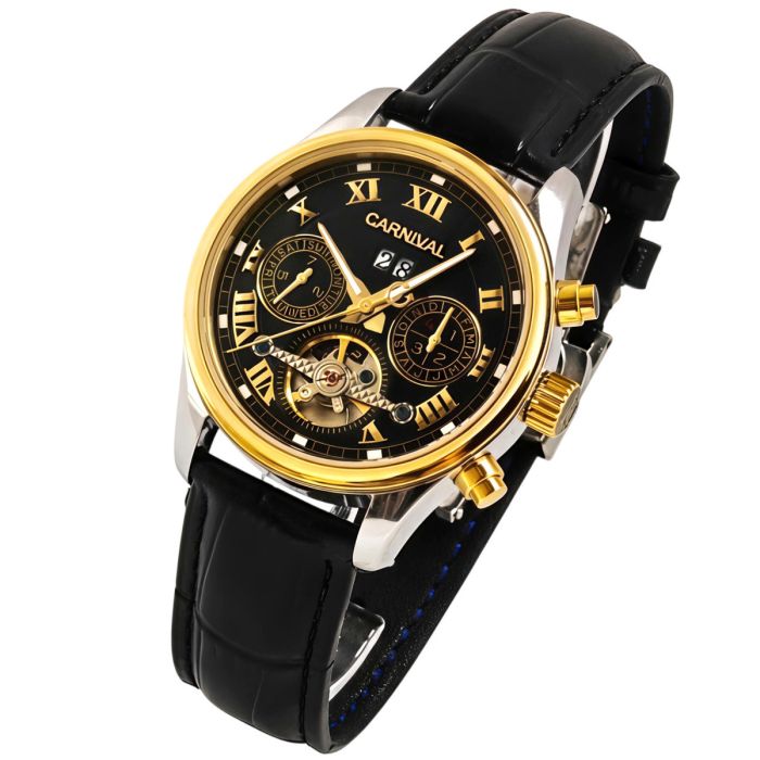Чоловічий механічний годинник Carnival Sappfire Silver Leather Deluxe, 2 ремінці - зображення 2