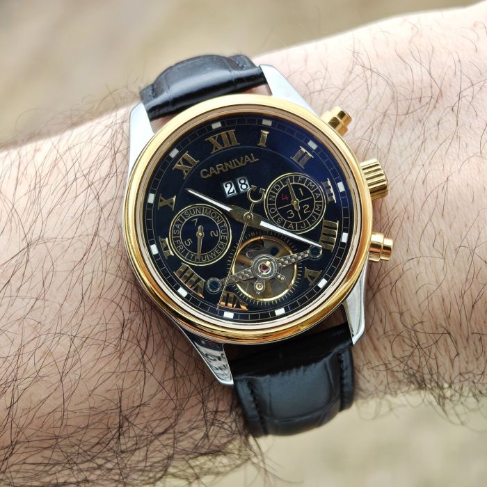 Чоловічий механічний годинник Carnival Sappfire Silver Leather Deluxe, 2 ремінці - зображення 8