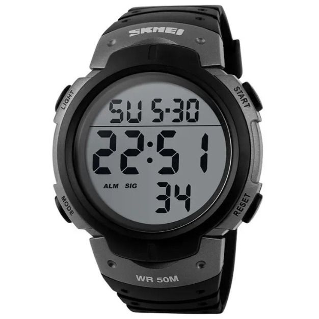 Чоловічий водостійкий спортивний тактичний годинник Skmei Neon Silver - зображення 1