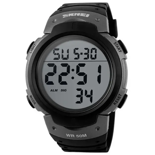 Чоловічий водостійкий спортивний тактичний годинник Skmei Neon Silver - зображення 1
