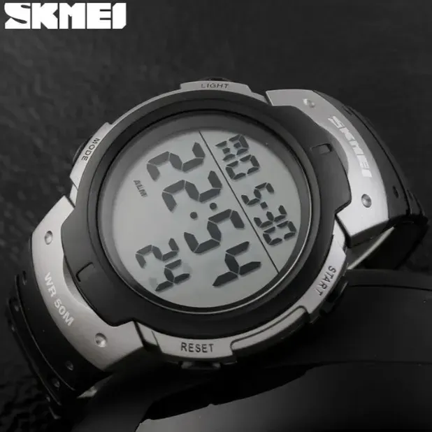 Чоловічий водостійкий спортивний тактичний годинник Skmei Neon Silver - зображення 3