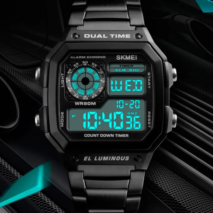 Чоловічий спортивний водостійкий годинник Skmei Ripple Black 1335B - зображення 3