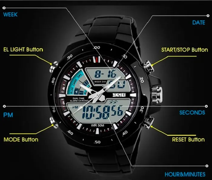 Спортивні чоловічі наручні годинники Skmei Black 1016 - зображення 3