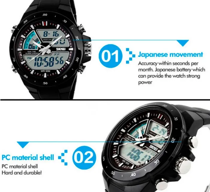 Спортивні чоловічі наручні годинники Skmei Black 1016 - зображення 8