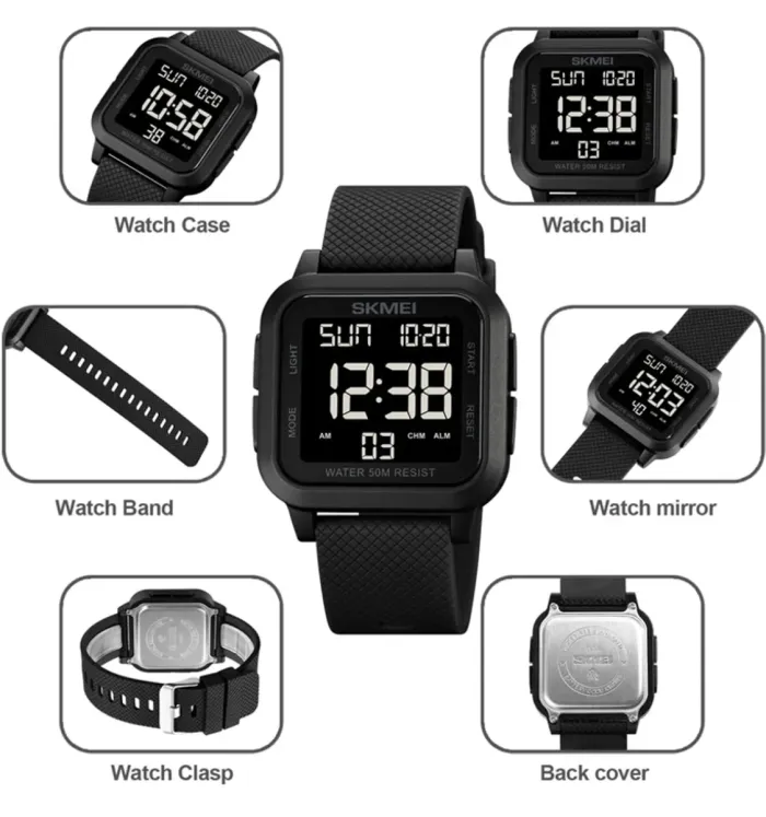 Чоловічий спортивний водостійкий тактичний годинник Skmei Chess Black - зображення 6