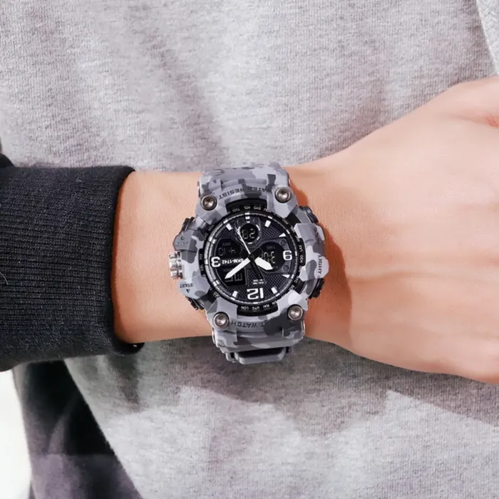 Чоловічий водостійкий спортивний тактичний годинник Skmei Grey - зображення 6